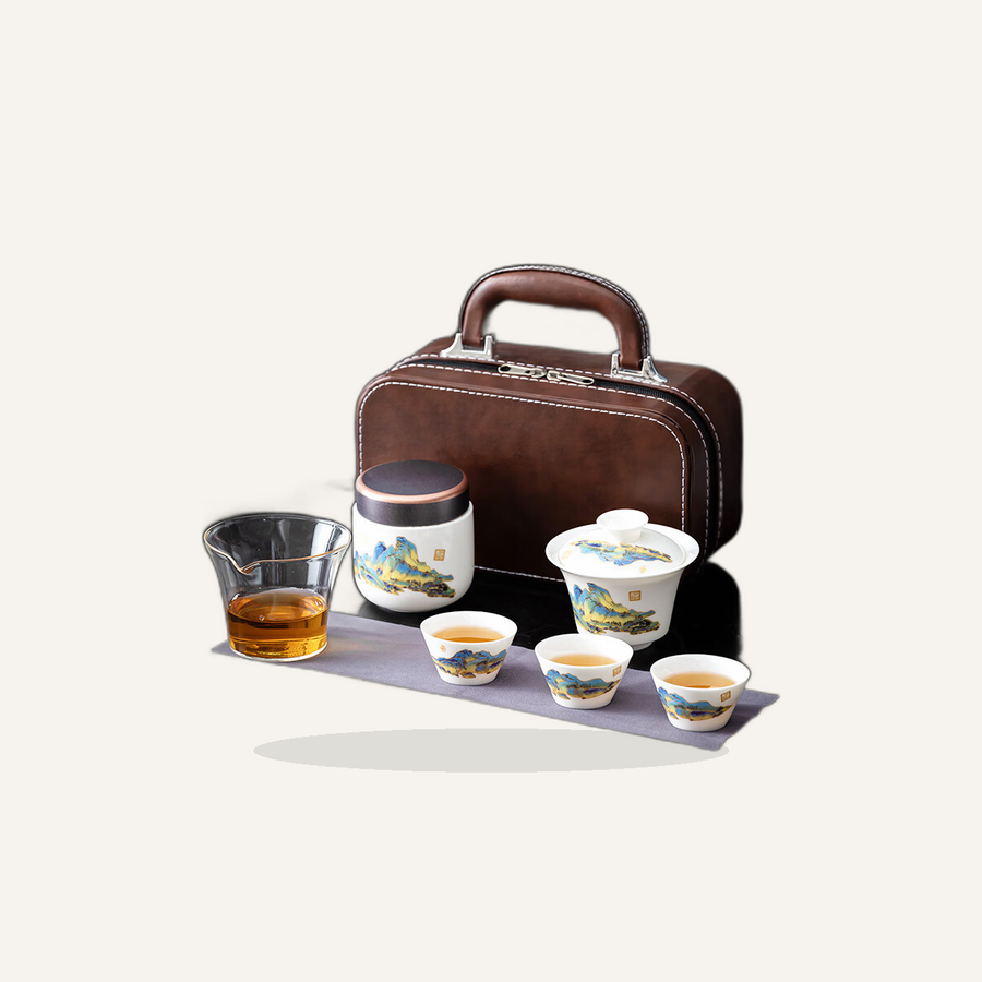 Dehua Painted Mountain Travel Tea Set